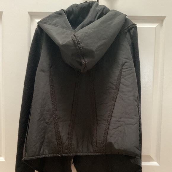 Wool Asymmetrical Black Jacket with Hood - Picture 5 of 6